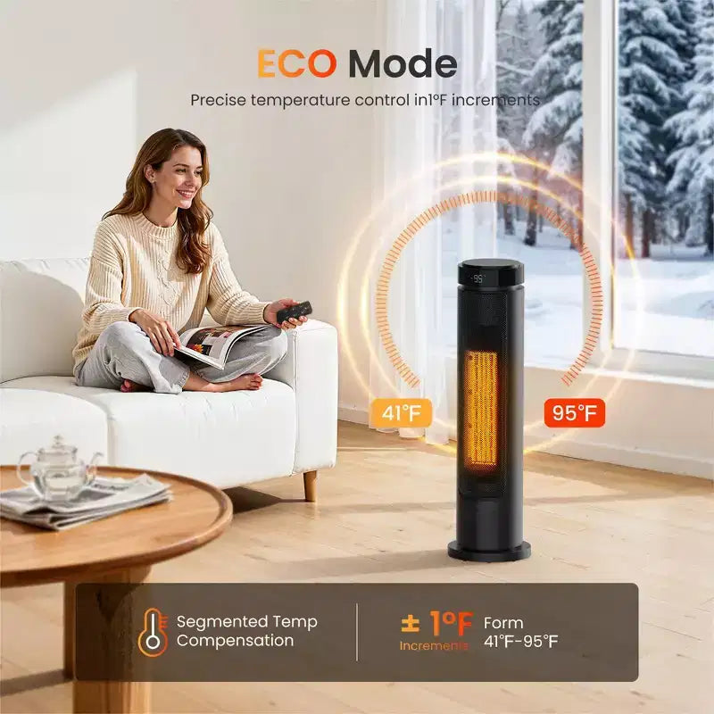 Chauffage soufflant colonne pour intérieur, chauffage portable 1500 W à chauffe rapide avec télécommande, chauffage électrique en céramique PTC pour chambre à coucher