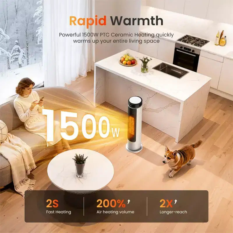 Chauffage soufflant colonne pour intérieur, chauffage portable 1500 W à chauffe rapide avec télécommande, chauffage électrique en céramique PTC pour chambre à coucher
