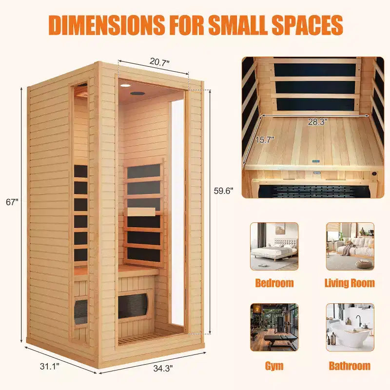 Sauna infrarouge intérieur 1 personne EROMMY, spa à domicile à faible émission électromagnétique