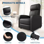 Fauteuil inclinable en cuir PU, siège simple paresseux avec poche latérale, dossier haut et accoudoirs rembourrés larges, fauteuil de cinéma maison pour salon, chambre à coucher