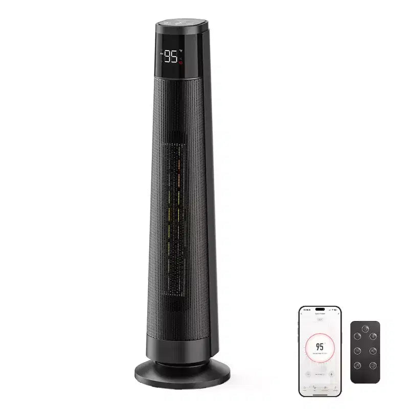 Black Tower Space Heater - Perfect Christmas Gift, 1500W Fast Heating with APP & Remote Control, Ideal Holiday Present