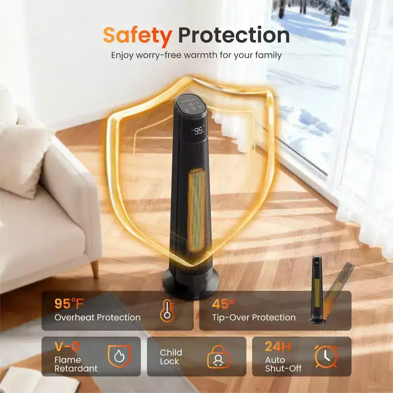 Chauffage colonne noir - Cadeau de Noël idéal, chauffe rapide 1500 W avec application et télécommande, parfait pour les fêtes