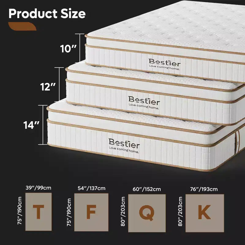 Matelas hybride Tencel King Size 12 pouces à fermeté moyenne, avec couche moelleuse et mousse à mémoire de forme rafraîchissante, livré en boîte