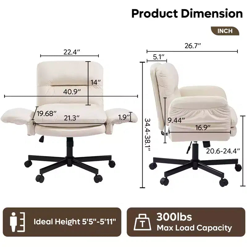 Chaise de bureau Bestier Criss Cross avec accoudoirs et roulettes, chaise de bureau ergonomique à pattes croisées, chaise de bureau pour la maison et le maquillage.