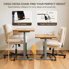 Chaise de bureau Bestier Criss Cross avec accoudoirs et roulettes, chaise de bureau ergonomique à pattes croisées, chaise de bureau pour la maison et le maquillage.