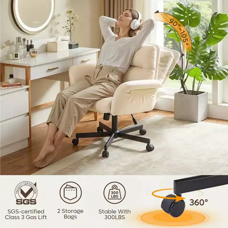 Chaise de bureau Bestier Criss Cross avec accoudoirs et roulettes, chaise de bureau ergonomique à pattes croisées, chaise de bureau pour la maison et le maquillage.