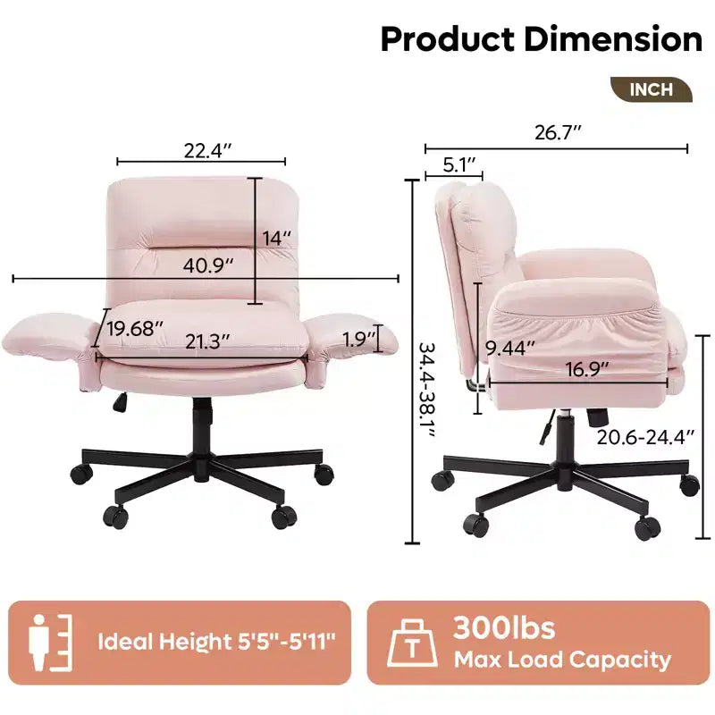 Chaise de bureau Bestier Criss Cross avec accoudoirs et roulettes, chaise de bureau ergonomique à pattes croisées, chaise de bureau pour la maison et le maquillage.