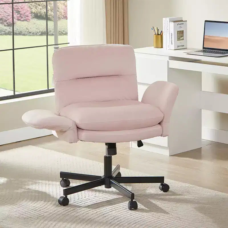 Chaise de bureau Bestier Criss Cross avec accoudoirs et roulettes, chaise de bureau ergonomique à pattes croisées, chaise de bureau pour la maison et le maquillage.