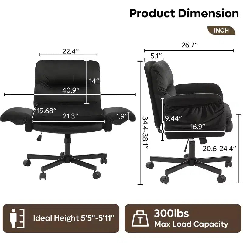 Chaise de bureau Bestier Criss Cross avec accoudoirs et roulettes, chaise de bureau ergonomique à pattes croisées, chaise de bureau pour la maison et le maquillage.