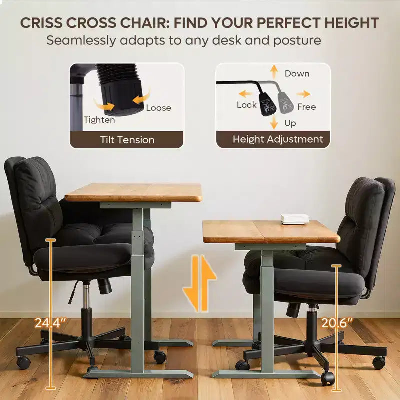 Chaise de bureau Bestier Criss Cross avec accoudoirs et roulettes, chaise de bureau ergonomique à pattes croisées, chaise de bureau pour la maison et le maquillage.
