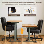 Chaise de bureau Bestier Criss Cross avec accoudoirs et roulettes, chaise de bureau ergonomique à pattes croisées, chaise de bureau pour la maison et le maquillage.