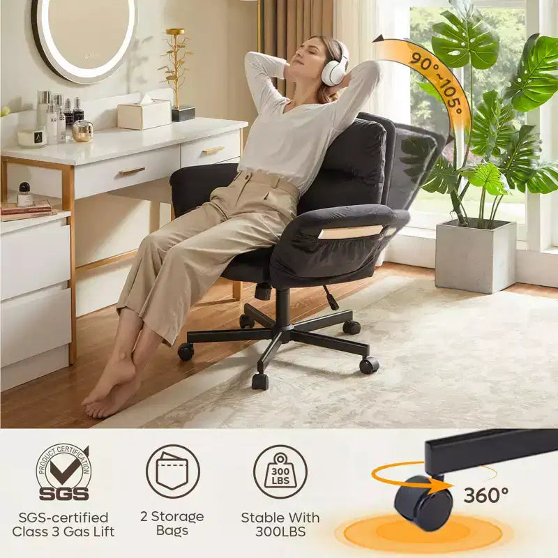 Chaise de bureau Bestier Criss Cross avec accoudoirs et roulettes, chaise de bureau ergonomique à pattes croisées, chaise de bureau pour la maison et le maquillage.