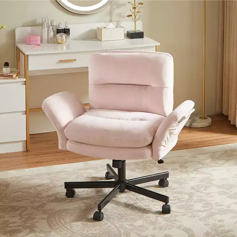 Chaise de bureau Bestier Criss Cross avec accoudoirs et roulettes, chaise de bureau ergonomique à pattes croisées, chaise de bureau pour la maison et le maquillage.