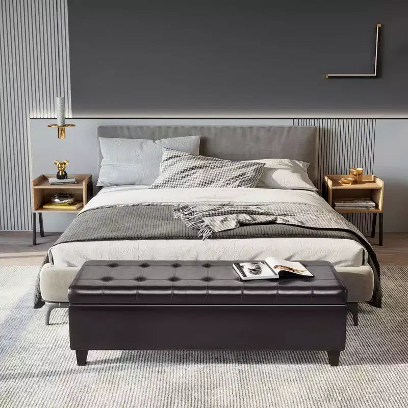 Banc de rangement ottoman 51, coffre de rangement en similicuir avec couvercle relevable, ottoman capitonné pour salon, entrée