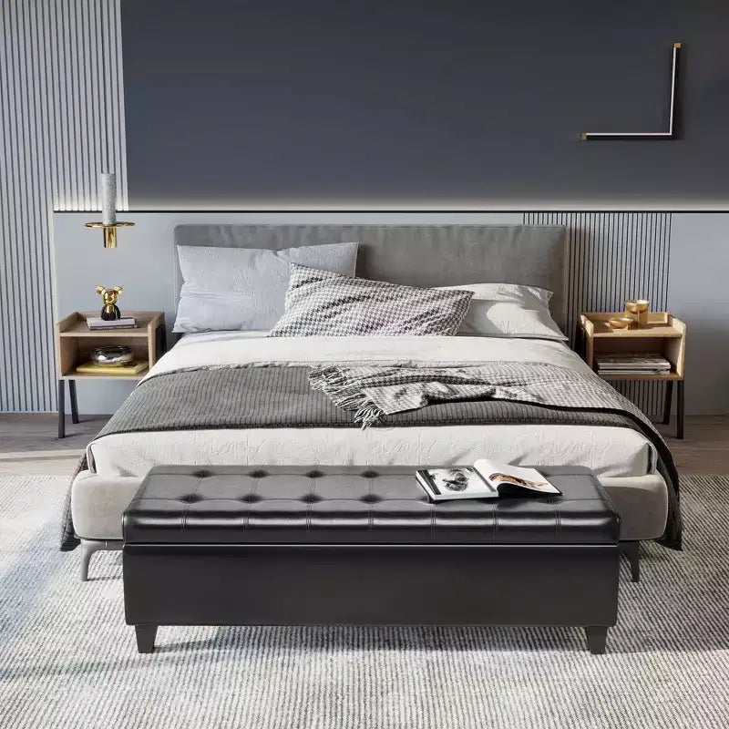 Banc de rangement ottoman 51, coffre de rangement en similicuir avec couvercle relevable, ottoman capitonné pour salon, entrée