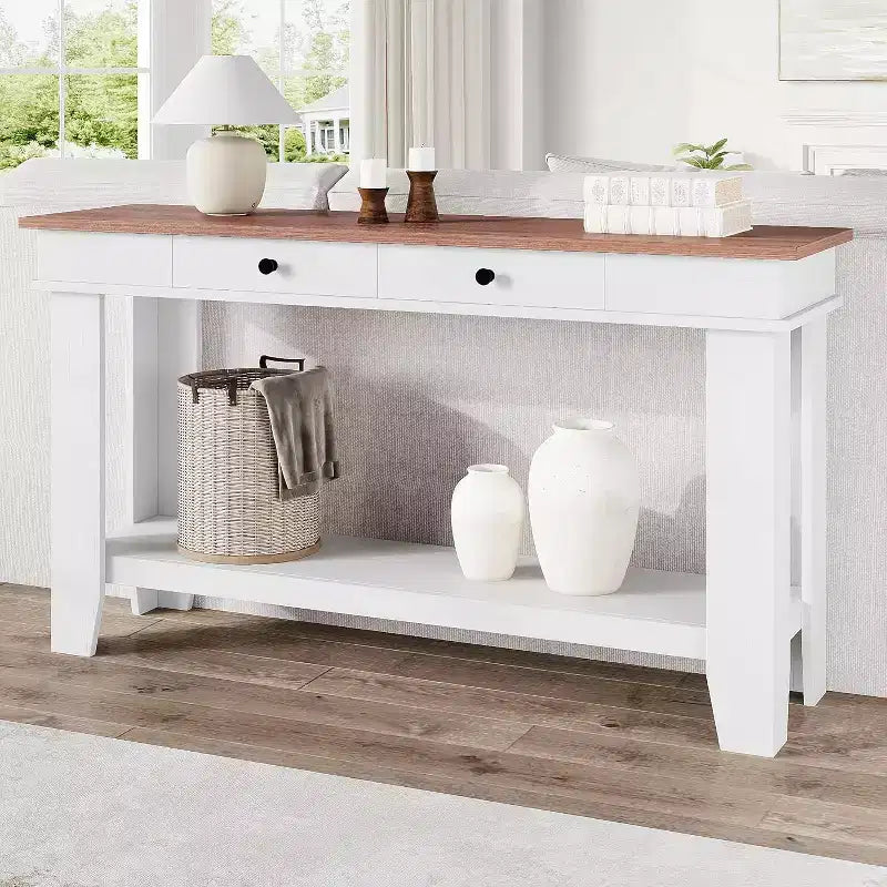 Console de 54 po pour entrée - Table d'entrée de style ferme avec rangement et tiroirs, petites tables d'appoint pour couloir derrière un canapé, table de canapé