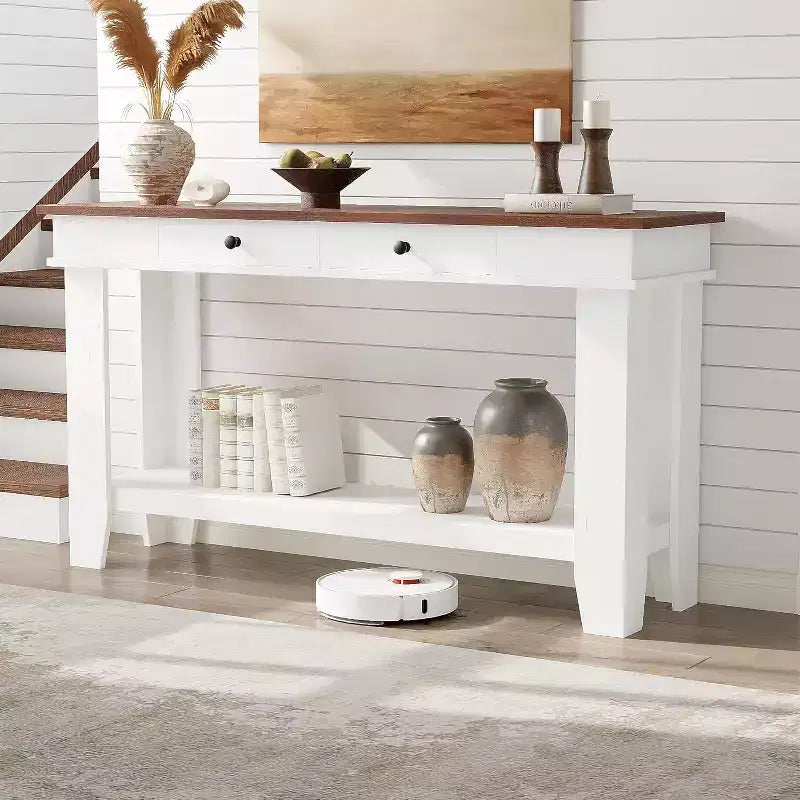 Console de 54 po pour entrée - Table d'entrée de style ferme avec rangement et tiroirs, petites tables d'appoint pour couloir derrière un canapé, table de canapé