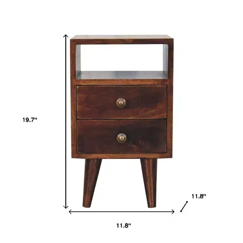Table de chevet HomeRoots 20 po en bois massif de noyer avec deux tiroirs, carrée