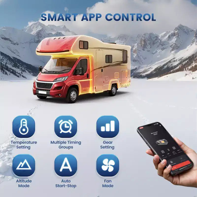 Chauffage diesel à air tout-en-un horizontal Hcalory 5KW-8KW 12V/24V & 110V, chauffage rapide, faible consommation de carburant, contrôle par Bluetooth et application