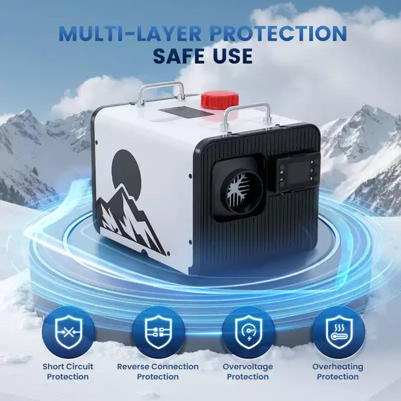 Chauffage diesel à air tout-en-un horizontal Hcalory 5KW-8KW 12V/24V & 110V, chauffage rapide, faible consommation de carburant, contrôle par Bluetooth et application
