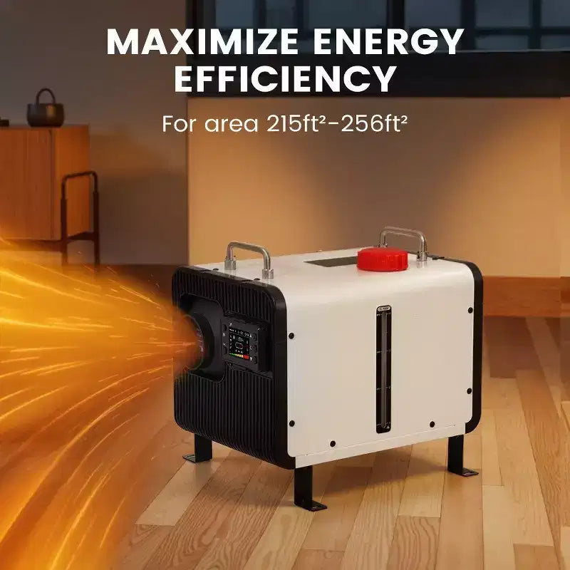 Chauffage diesel à air tout-en-un horizontal Hcalory 5KW-8KW 12V/24V & 110V, chauffage rapide, faible consommation de carburant, contrôle par Bluetooth et application