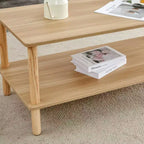 Table basse rectangulaire moderne à 2 niveaux avec étagère de rangement ouverte et pieds ronds en bois massif, table de canapé pour salon, bureau ou hall d'accueil