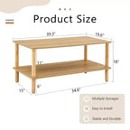 Table basse rectangulaire moderne à 2 niveaux avec étagère de rangement ouverte et pieds ronds en bois massif, table de canapé pour salon, bureau ou hall d'accueil