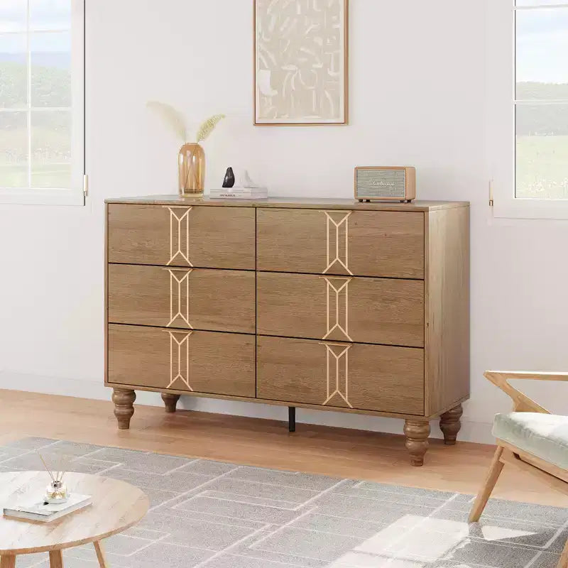 Commode moderne en bois à 6 tiroirs, motif vintage pour chambre à coucher, salon,