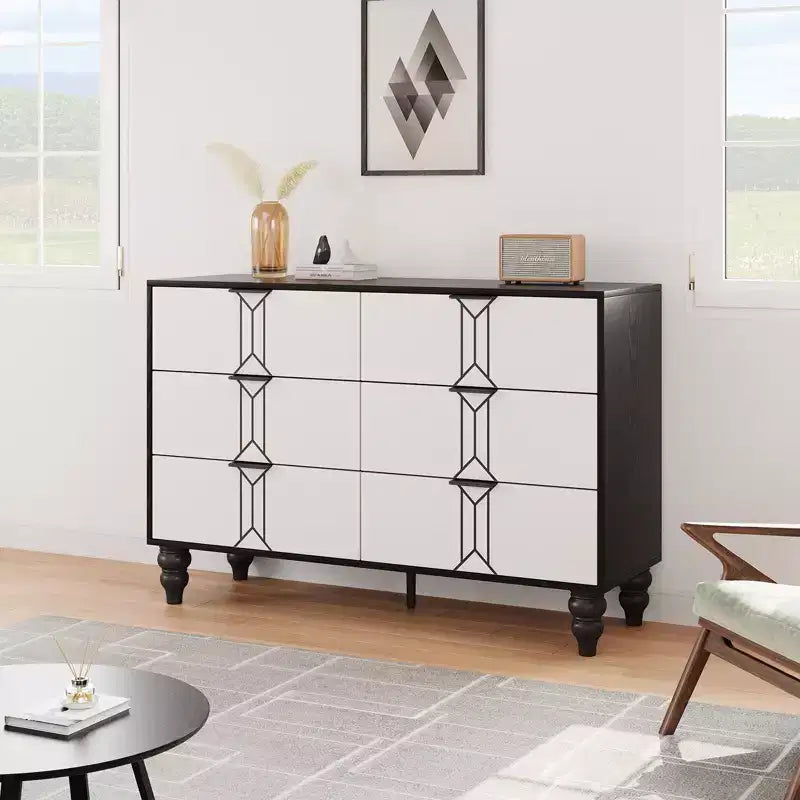 Commode moderne en bois à 6 tiroirs, motif vintage pour chambre à coucher, salon,