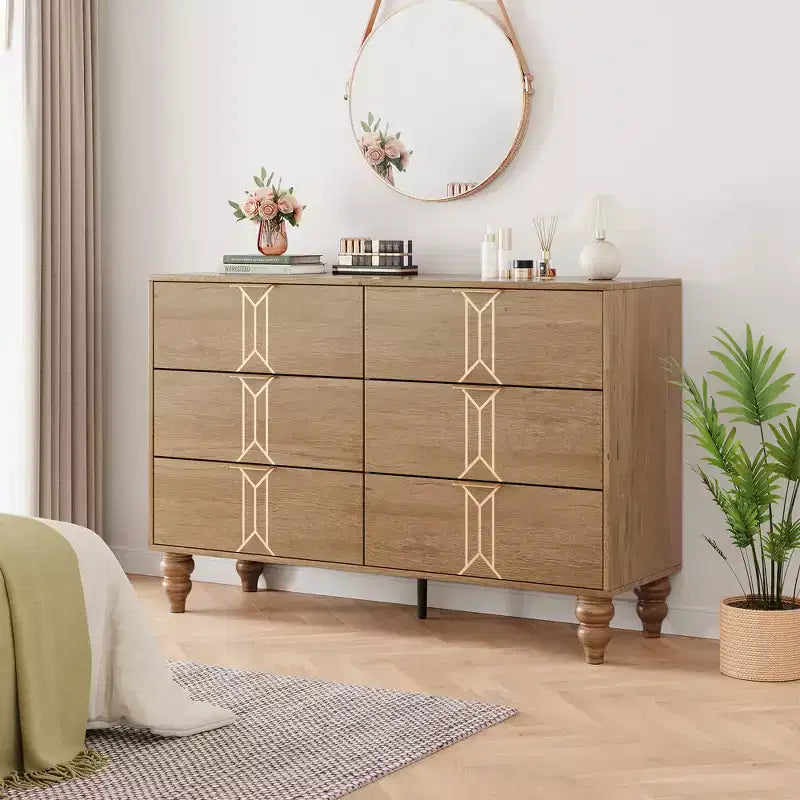 Commode moderne en bois à 6 tiroirs, motif vintage pour chambre à coucher, salon,
