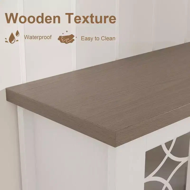 Meuble TV de ferme GustoWave pour téléviseur de 70 pouces, avec porte vitrée, 2 portes de rangement et 3 tiroirs, table console avec étagères pour chambre à coucher et salon