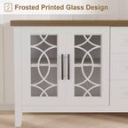 Meuble TV de ferme GustoWave pour téléviseur de 70 pouces, avec porte vitrée, 2 portes de rangement et 3 tiroirs, table console avec étagères pour chambre à coucher et salon
