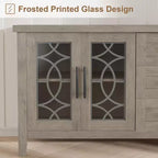 Meuble TV de ferme GustoWave pour téléviseur de 70 pouces, avec porte vitrée, 2 portes de rangement et 3 tiroirs, table console avec étagères pour chambre à coucher et salon