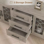 Meuble TV de ferme GustoWave pour téléviseur de 70 pouces, avec porte vitrée, 2 portes de rangement et 3 tiroirs, table console avec étagères pour chambre à coucher et salon