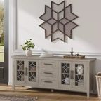 Meuble TV de ferme GustoWave pour téléviseur de 70 pouces, avec porte vitrée, 2 portes de rangement et 3 tiroirs, table console avec étagères pour chambre à coucher et salon