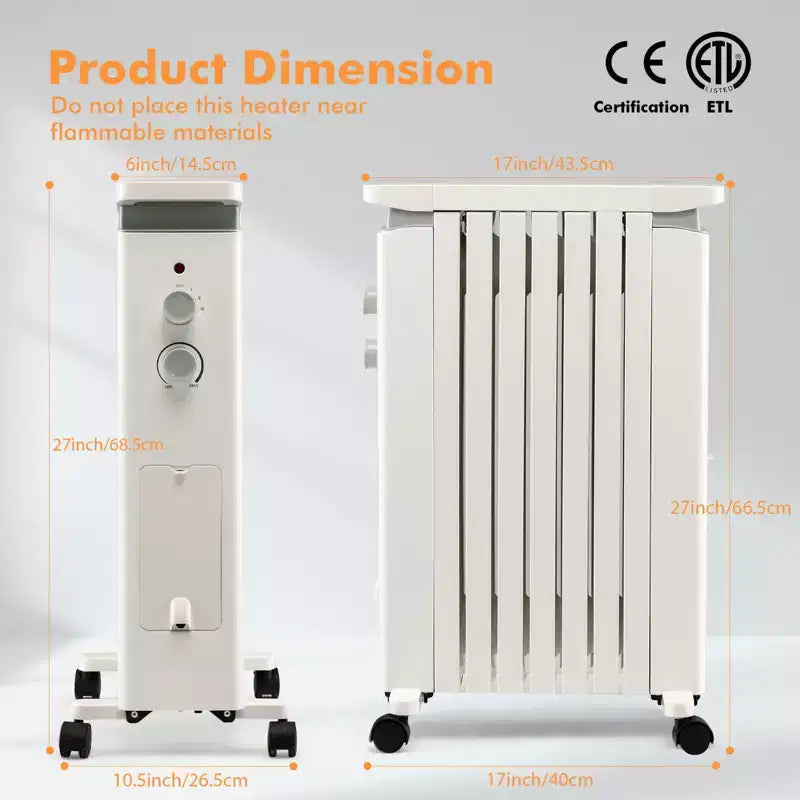 Radiateur à bain d'huile Gymax 1500 W avec humidificateur, chauffage électrique portable à 3 réglages de température, protection contre la surchauffe et le basculement