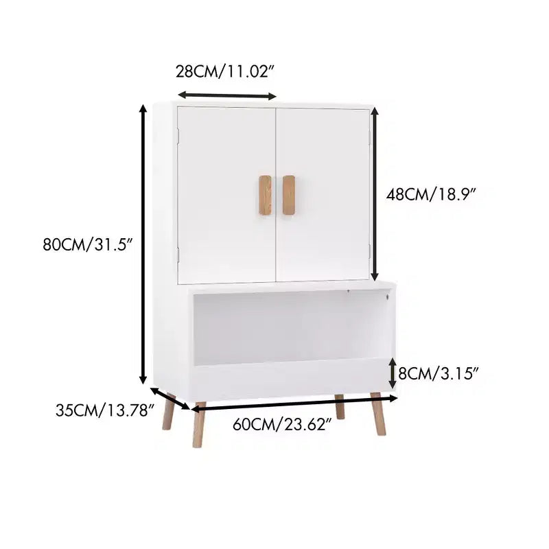 Meuble de rangement pour jouets Whisen Kids avec portes et étagère ouverte, organisateur moderne avec pieds en bois naturel - Blanc