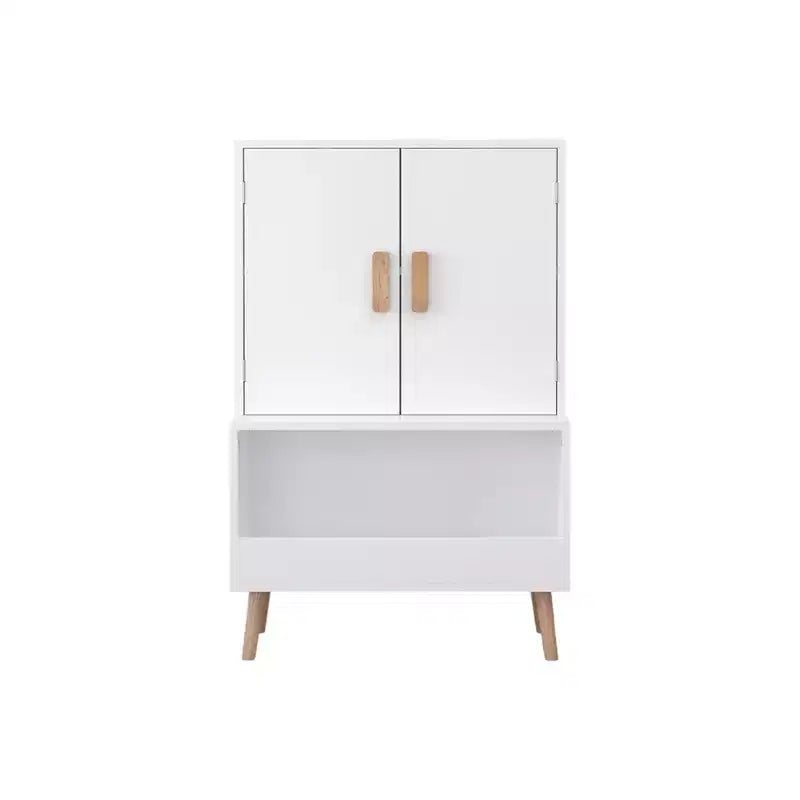 Meuble de rangement pour jouets Whisen Kids avec portes et étagère ouverte, organisateur moderne avec pieds en bois naturel - Blanc