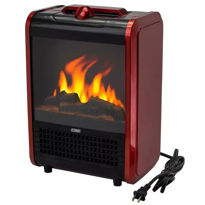 EZ Heat Portable Fireplace Fan Heater, 1200W Compact Design with Realistic Flame Effect