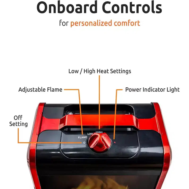 Chauffage soufflant portable avec effet cheminée EZ Heat, design compact 1200 W avec effet flamme réaliste