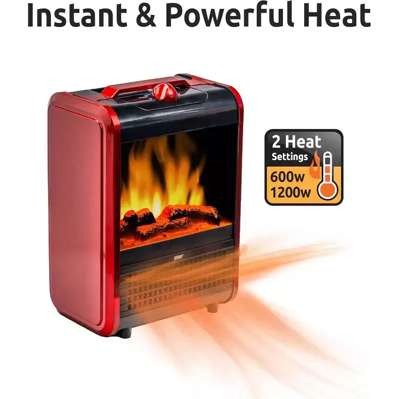 Chauffage soufflant portable avec effet cheminée EZ Heat, design compact 1200 W avec effet flamme réaliste