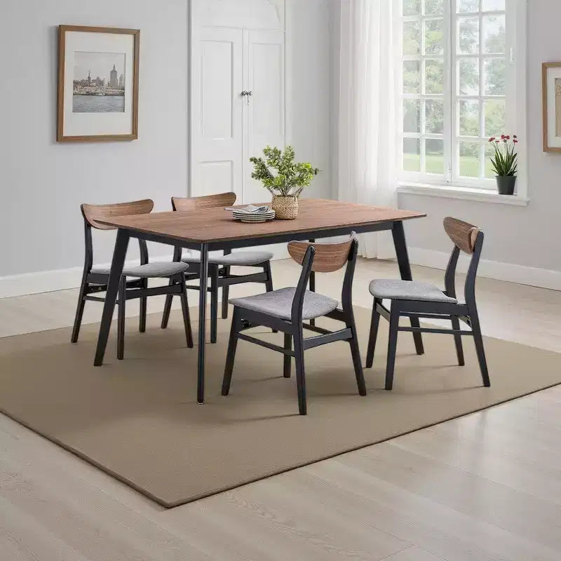 Table à manger Royal Hampton, plateau rectangulaire marron 150 cm, pieds scandinaves noirs