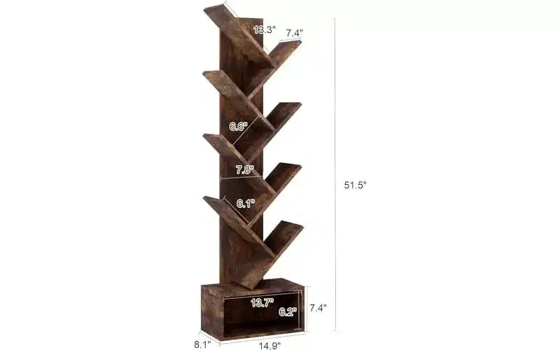 Étagère haute en bois GustoWave à niveaux avec rangement, étagère d'angle, étagère en forme d'arbre, pour salon, chambre, bureau à domicile