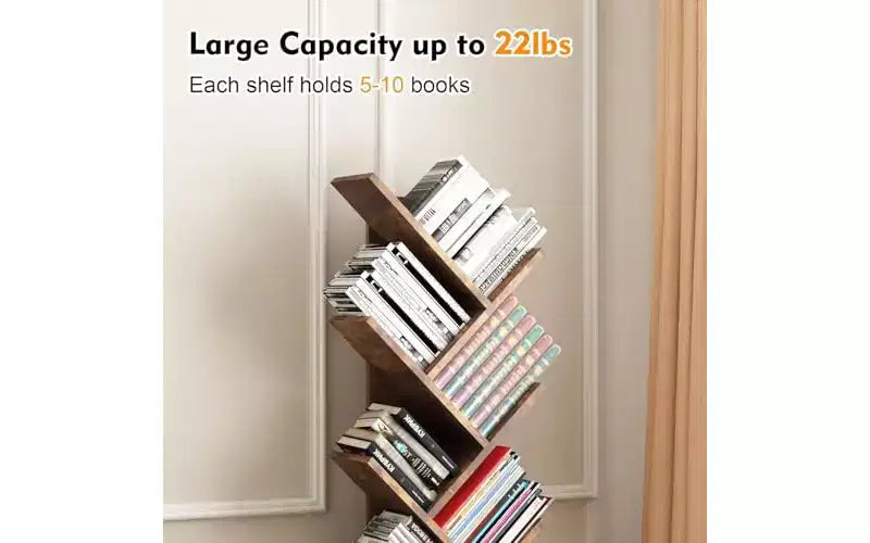 Étagère haute en bois GustoWave à niveaux avec rangement, étagère d'angle, étagère en forme d'arbre, pour salon, chambre, bureau à domicile