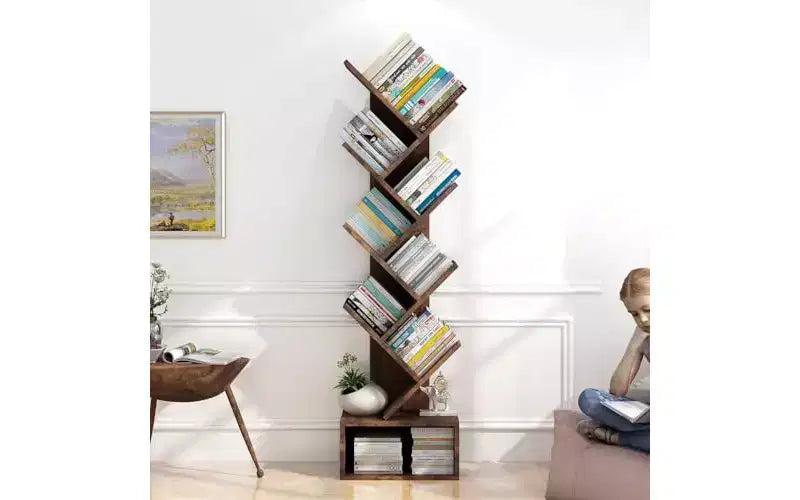 Étagère haute en bois GustoWave à niveaux avec rangement, étagère d'angle, étagère en forme d'arbre, pour salon, chambre, bureau à domicile
