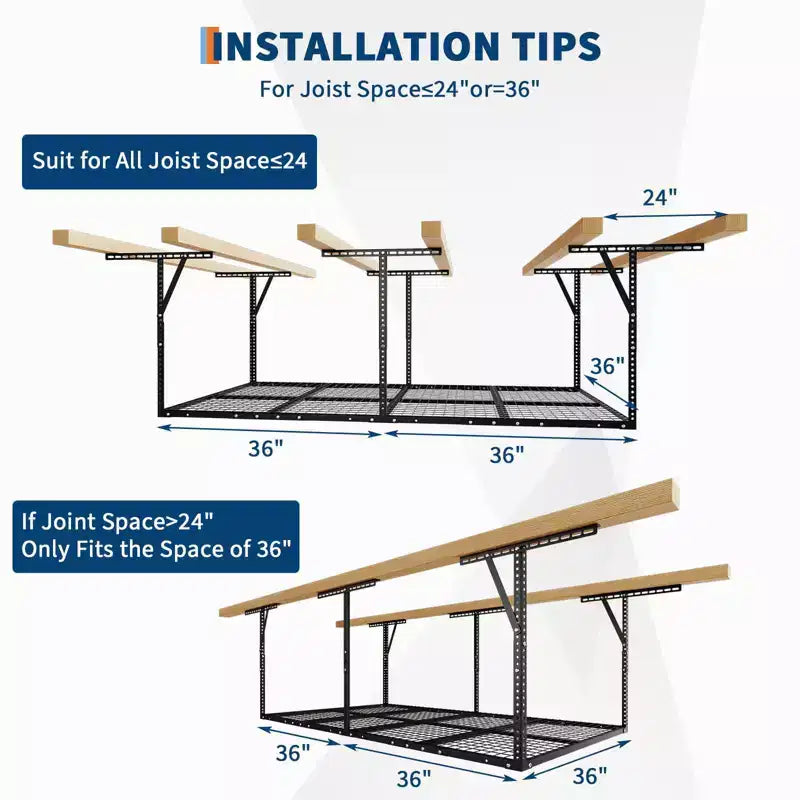 Rack de rangement de garage suspendu robuste Système d'étagères en acier à fixation au plafond (capacité de 272 kg, hauteur réglable, 1 pièce)