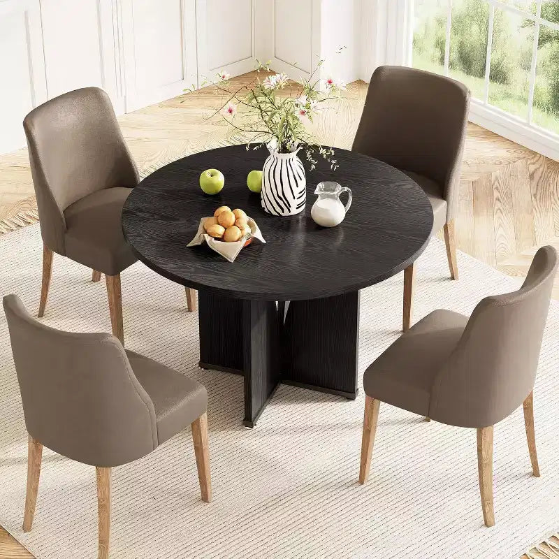 Table de salle à manger ronde Lantine de 39 pouces pour 4 personnes, table de cuisine rustique avec piédestal stable en forme de X, table à dîner pour salle à manger, salon