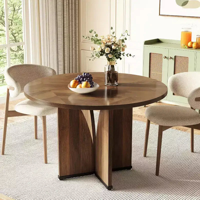 Lantine 39-Inch Round Dining Table for 4, Rustic Kitchen Table with X-Shaped Stable Pedestal, Dinner Table for Dining Room, Living Room