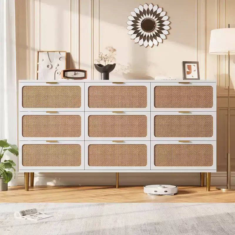 Commode en rotin pour la chambre, armoires de rangement grande capacité pour la garde-robe, convient pour le salon, le couloir et la chambre d'enfant.