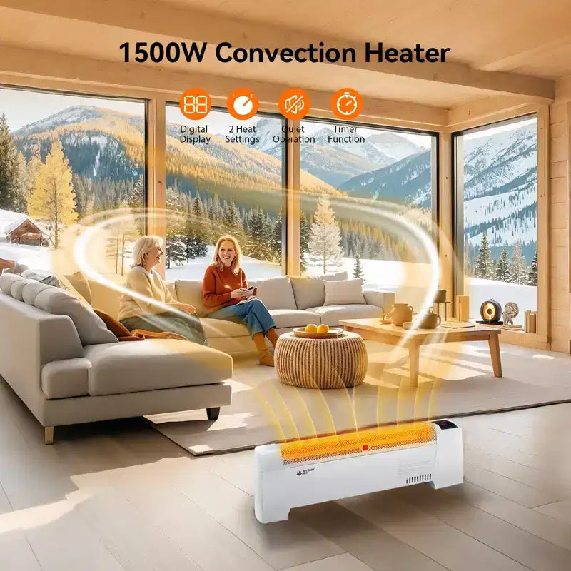 Plinthe chauffante électrique BEYOND HEAT, radiateur à convection 1500W avec thermostat réglable et protection contre la surchauffe, fonctionnement silencieux pour usage intérieur